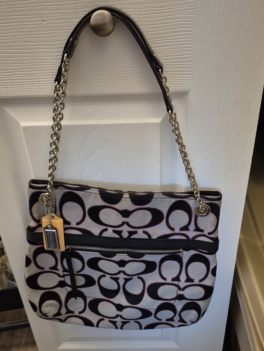 Vintage Coach Monogram Shoulder Bag in Black,grey, Pink, Wallet Included.